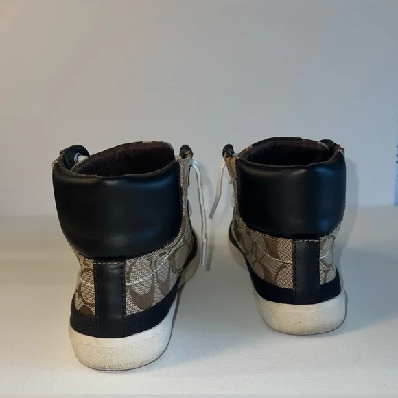 Coach Ellis Signature Canvas Womens Sz 6.5 High Top Khaki Brown Sneakers Shoes - Picture 8 of 10